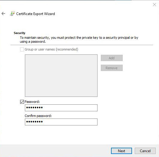 certificate export wizard