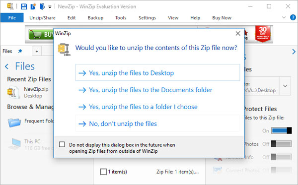 decrypt zip file on WinZip